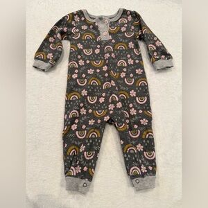 Baby Essentials Gray Floral and Rainbow One Piece with snaps